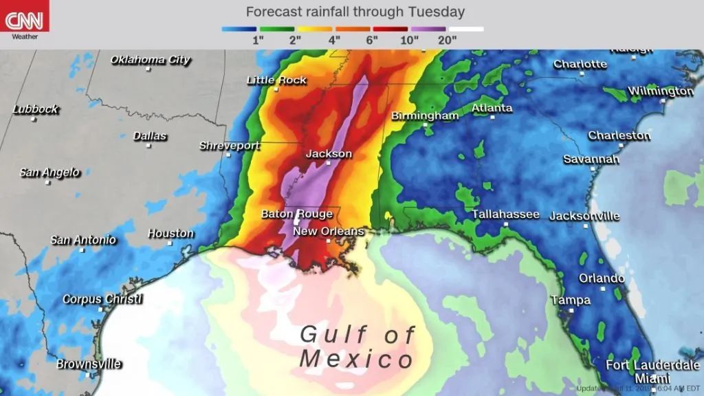 The first tropical system to slam the U.S. this year lashed parts of the Deep South with heavy rains on the morning of July 11, as it spins through the Gulf of Mexico. (CNN)