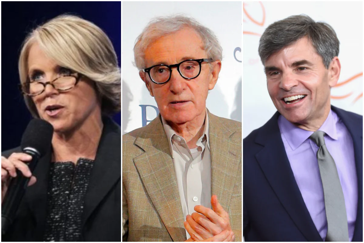 (L): Katie Couric, anchor and managing editor of CBS Evening News, at a conference in New York City in a file photo. (Mario Tama/Getty Images); (C): Woody Allen at the French premiere of "Blue Jasmine," in Paris, on Aug. 27, 2013. (Christophe Ena/AP Photo); (R): George Stephanopoulos at an event at the Hilton New York on Nov. 11, 2017. (Nicholas Hunt/Getty Images)