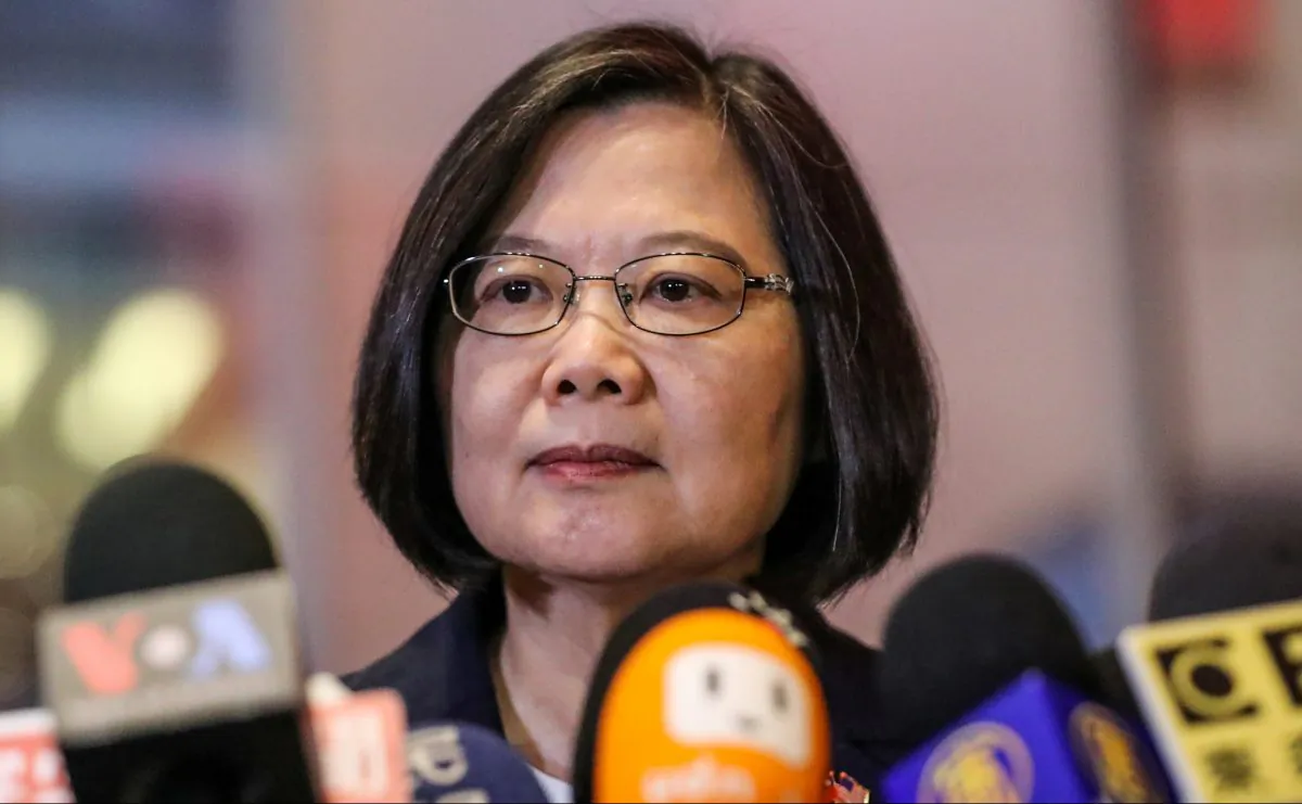 Taiwan President Tsai Ing-wen speaks at Taipei Economic and Cultural Office in New York during her visit to the US on July 11, 2019. (Jeenah Moon/Reuters)