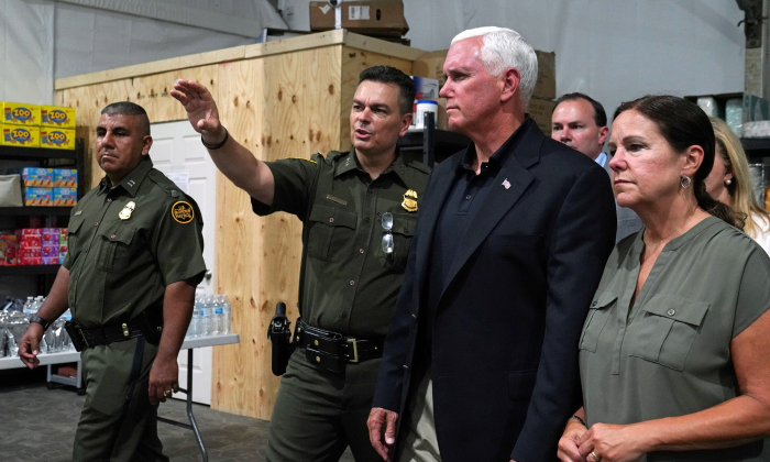 Vice President Mike Pence tours the Donna Holding Facility in Donna, Texas on July 12, 2019. (Veronica G. Cardenas/Reuters)