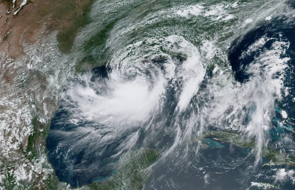 Satellite imagery of Tropical Storm Barry approaching the coast of Louisiana, U.S., from the Gulf of Mexico on July 12, 2019. (NOAA/Handout via Reuters)