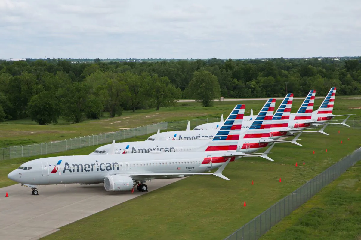 American Airlines Boeing 737 MAX jets sit parked at a facility in Tulsa, Okla., on May 10, 2019. (American Airlines/Handout via Reuters)
