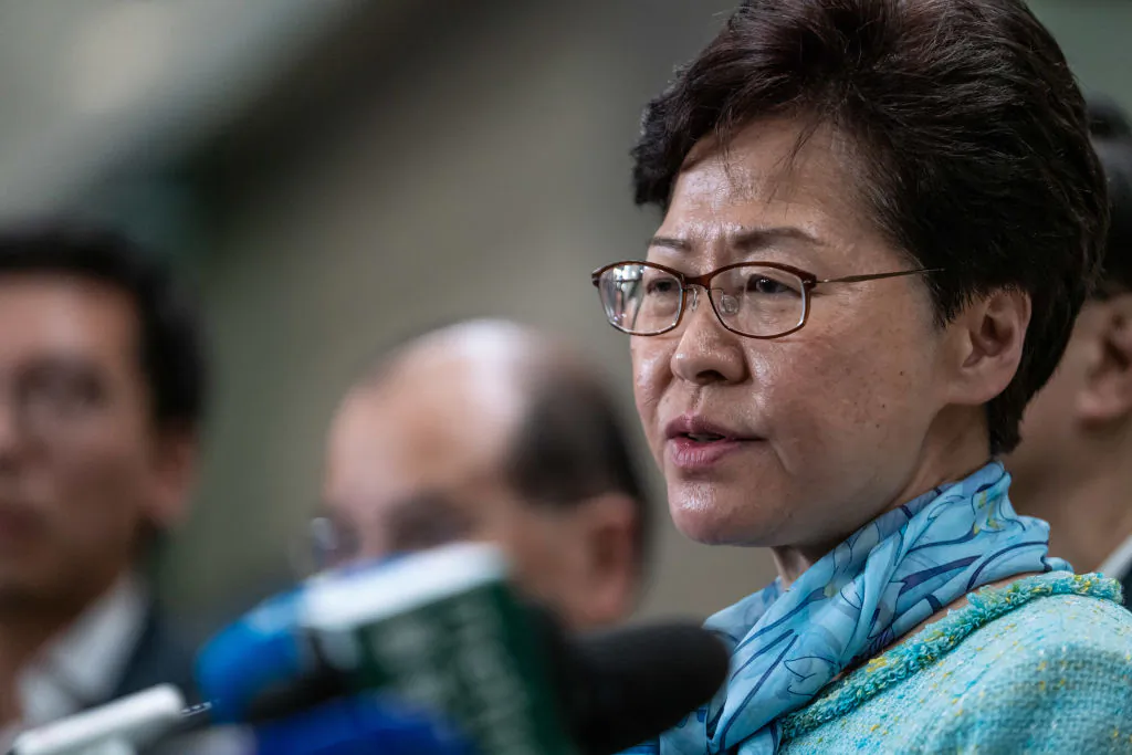 Carrie Lam, Hong Kong's chief executive, speaks during a news conference in Hong Kong on July 2, 2019. (Anthony Kwan/Getty Images)