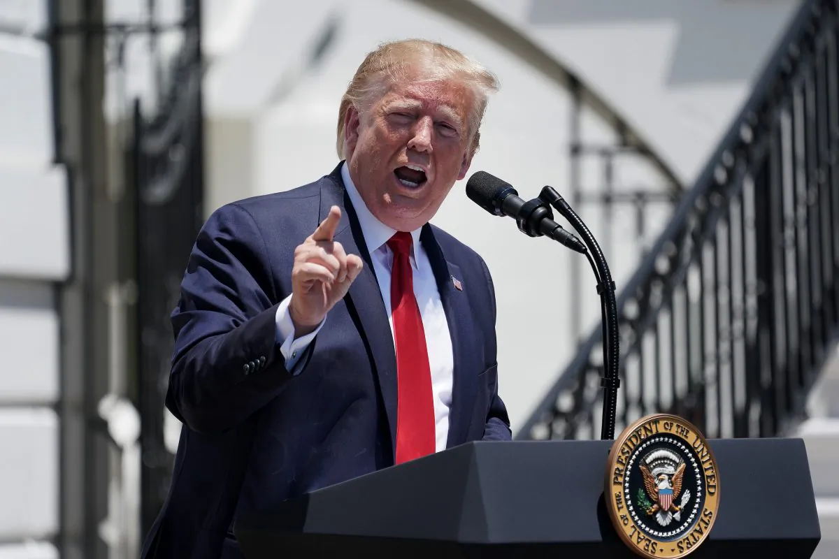 President Donald Trump takes questions from reporters during his 'Made In America' product showcase at the White House July 15, 2019 in Washington, DC. Trump talked with American business owners during the 3rd annual showcase, one day after Tweeting that four Democratic congresswomen of color should ‚Äúgo back‚Äù to their own countries. (Chip Somodevilla/Getty Images)