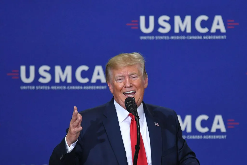 President Donald Trump speaks on the USMCA trade agreement in Milwaukee, Wis., on July 12, 2019. (MANDEL NGAN/AFP/Getty Images)