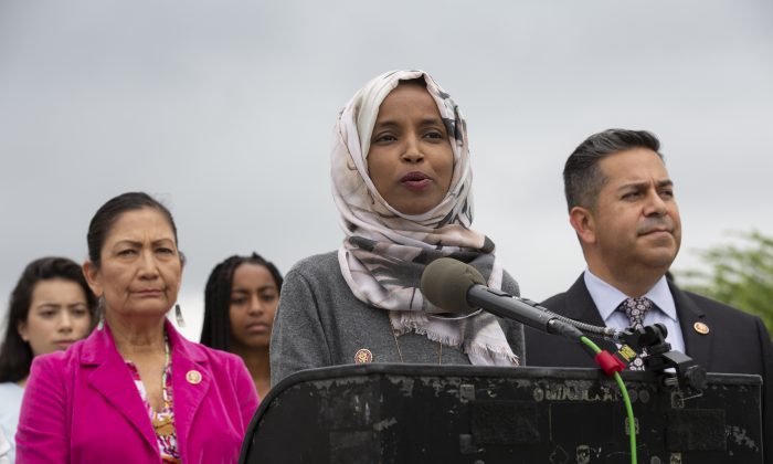 Rep. Ilhan Omar (D-Minn.) speaks at a press conference in Washington on June 19, 2019. (Stefani Reynolds/Getty Images)