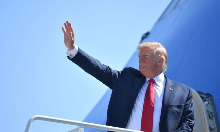 President Donald Trump boards Air Force One departing from Andrews Air Force Base in Maryland on July 12, 2019. (Mandel Ngan/AFP/Getty Images)