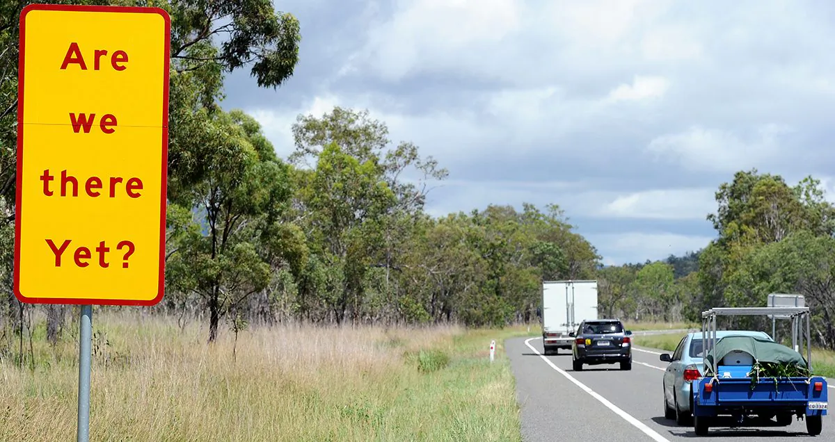 An amusing road sign along the Bruce Highway near Mackay, Queensland, Australia, on Jan. 7, 2011. (Torsten Blackwood/AFP/Getty Images)
