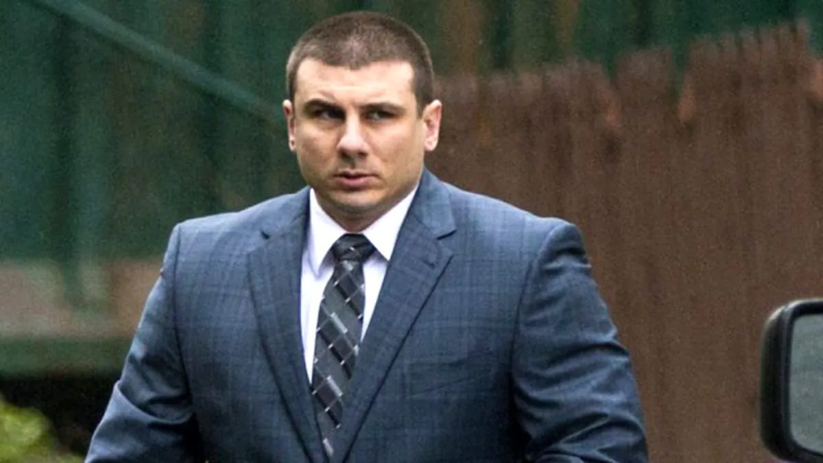 New York City police officer Daniel Pantaleo leaves his house in Staten Island, N.Y., on May 13, 2019. (Eduardo Munoz Alvarez/AP Photo)