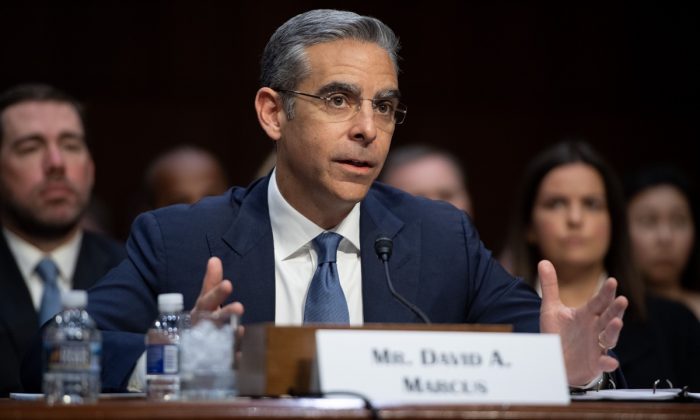 David Marcus, Head of Calibra at Facebook, testifies about Facebook's proposed digital currency called Libra, during a Senate Banking, House and Urban Affairs Committee hearing on Capitol Hill in Wash., on July 16, 2019. (Saul Loeb/AFP/Getty Images)