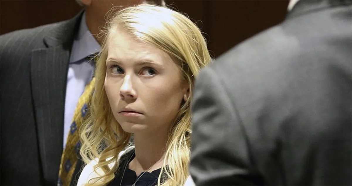 Former high school cheerleader Skylar Richardson, then 19, who was charged with aggravated murder and other offenses at the Warren County Courthouse in Lebanon, Ohio, on April 12, 2018. (Cara Owsley/The Cincinnati Enquirer via AP, File)