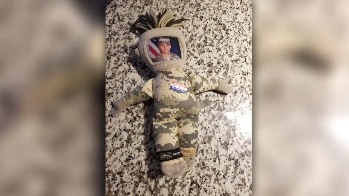 A social media post is going viral about a little girl losing a "daddy doll" like the one pictured, on July 12, 2019, in Lebanon, Ohio. (Courtesy of Jessica Osborne)