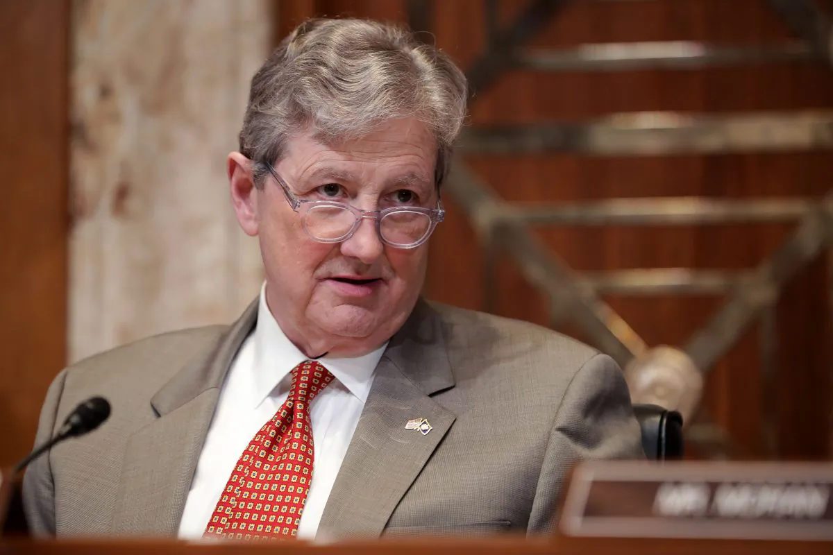 Senate Financial Services and General Government Subcommittee Chairman John Kennedy (R-LA) listens to Federal Communication Commission Chairman Ajit Pai and Federal Trade Commission Chairman Joseph Simons testify about their FY2020 budget requests in the Dirksen Senate Office Building on Capitol Hill in Washington on May 7, 2019. (Chip Somodevilla/Getty Images)