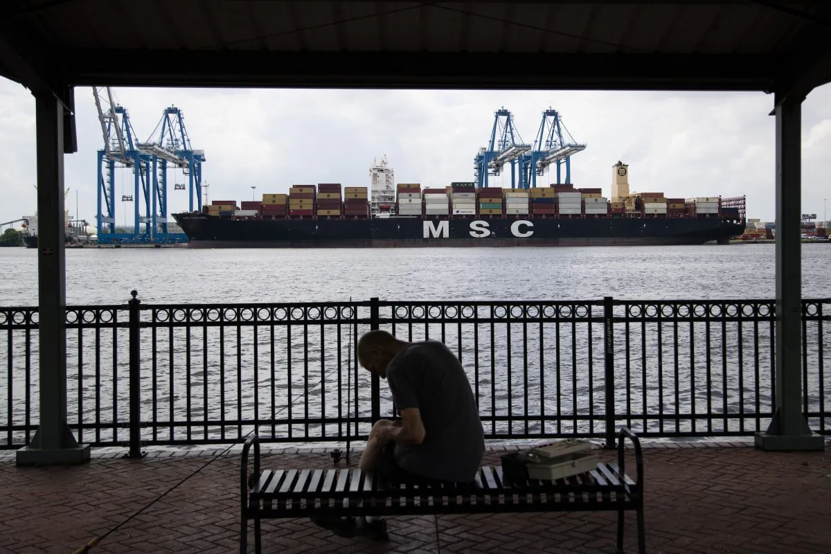 The MSC Gayane container ship on the Delaware River in Philadelphia on June 18, 2019.  (Matt Rourke/AP)