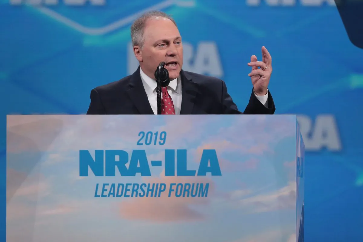 Congressman Steve Scalise (R-La.) speaks to guests at the NRA-ILA Leadership Forum in Indianapolis, Indiana, on April 26, 2019. (Scott Olson/Getty Images)