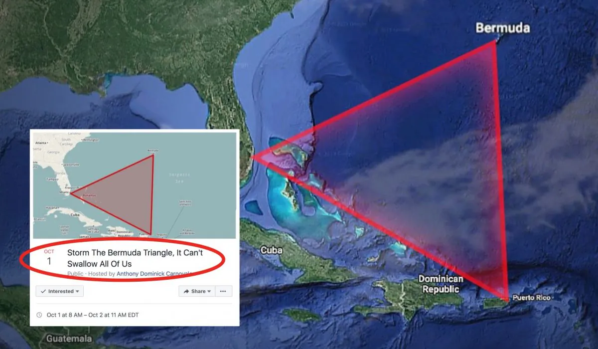 The viral Area 51 raid has sparked a follow-on "Storm the Bermuda Triangle, It Can't Swallow Us All" event. (Screengrab via Facebook / Google Maps)
