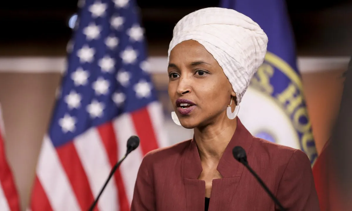 Rep. Ilhan Omar (D-Minn.) speaks at a press conferencce on the Capitol on July 15, 2019. (Holly Kellum/NTD)