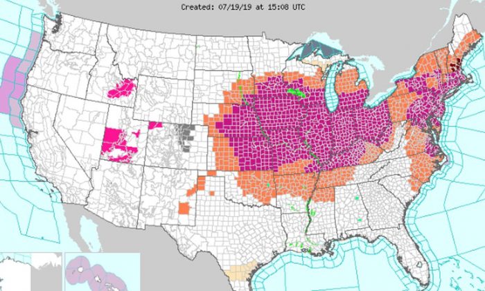 Much of the East Coast is under heat warnings or advisories. (NWS)