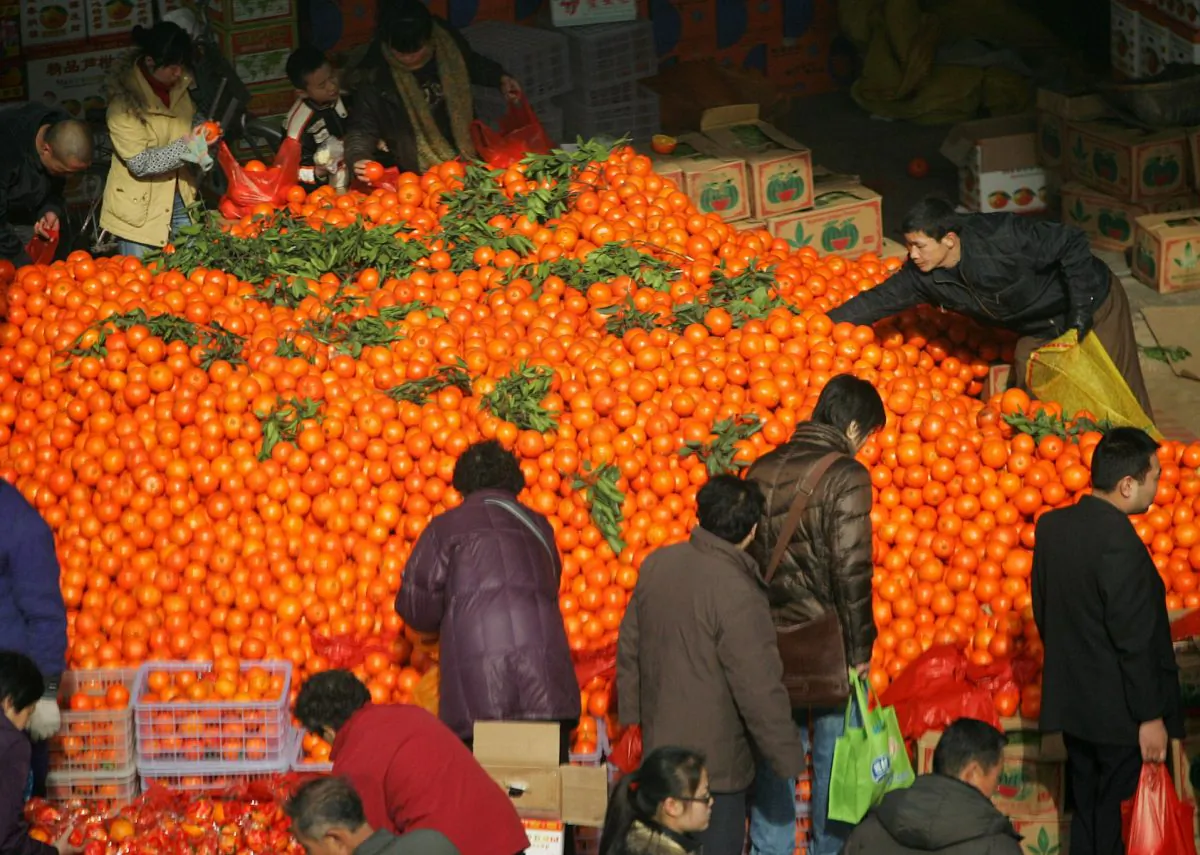 People shop at a market in Xian of Shaanxi Province, China, on Jan. 22, 2009. (China Photos/Getty Images)