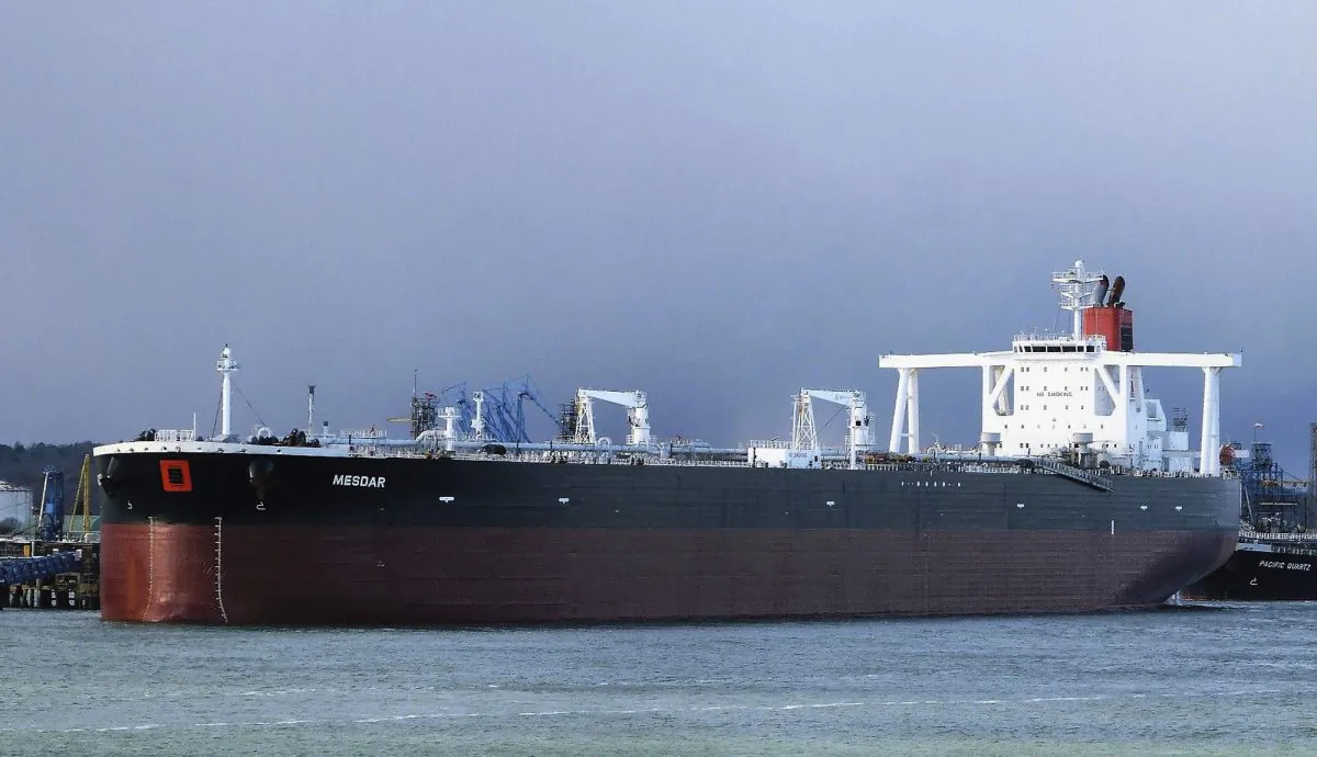 The Liberian-flagged oil tanker Mesdar is seen at an unknown location May 2, 2013. (John Pitcher via AP)