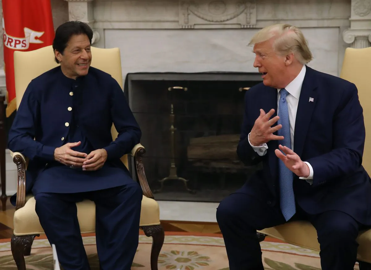 President Donald Trump and Prime Minister of the Islamic Republic of Pakistan, Imran Khan, speak to the media during a meeting in the Oval Office at the White House on July 22, 2019. (Mark Wilson/Getty Images)