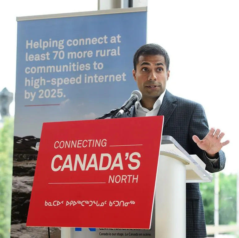 Alykhan Velshi, vice president of corporate affairs at Huawei Canada, speaks during a press conference in Ottawa on July 22, 2019. (Sean Kilpatrick/The Canadian Press)