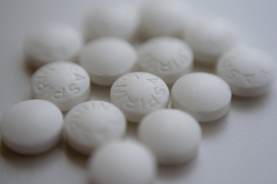 An arrangement of aspirin pills in New York. (Patrick Sison/File Photo via AP)