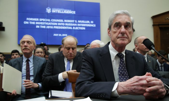 Former U.S. special counsel Robert Mueller testifies before the House Intelligence Committee about his report on Russian interference in the 2016 presidential election in Washington on July 24, 2019. (Alex Wong/Getty Images)