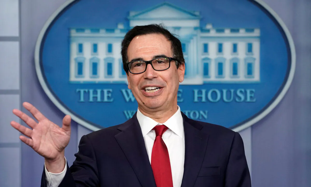 U.S. Treasury Secretary Steven Mnuchin gives a briefing on cryptocurrency at the White House in Washington, D.C. on July 15, 2019. (Kevin Lamarque/Reuters)