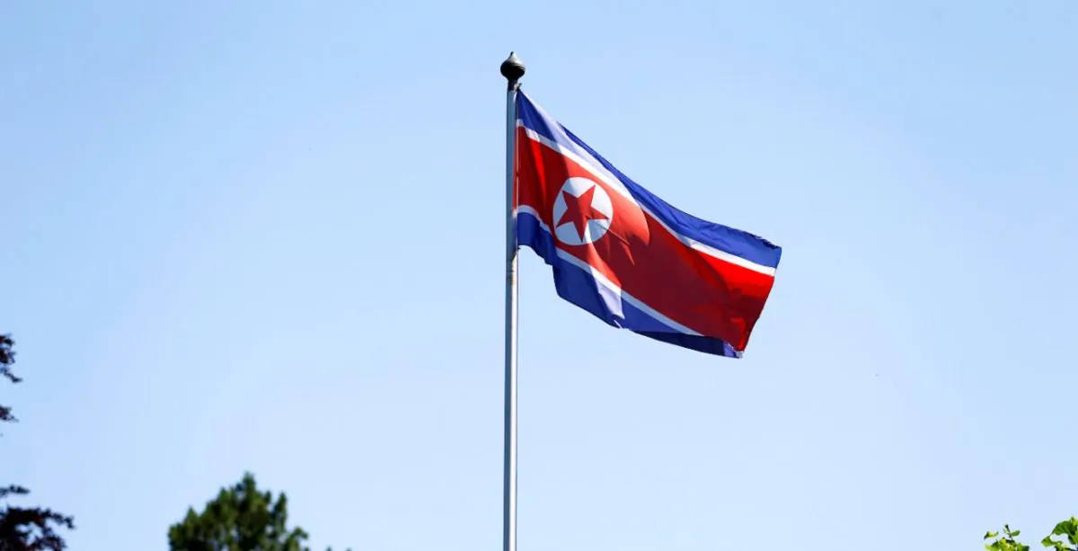 The flag of North Korea is seen in Geneva, Switzerland, on June 20, 2017. (Pierre Albouy/Reuters)