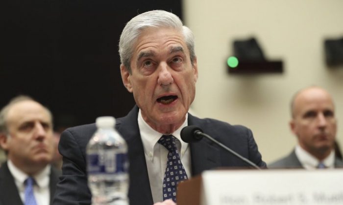 Former special counsel Robert Mueller, accompanied by his top aide in the investigation Aaron Zebley, testifies before the House Judiciary Committee hearing on his report on Russian election interference, on Capitol Hill, in Washington, on July 24, 2019. (Andrew Harnik/AP Photo)