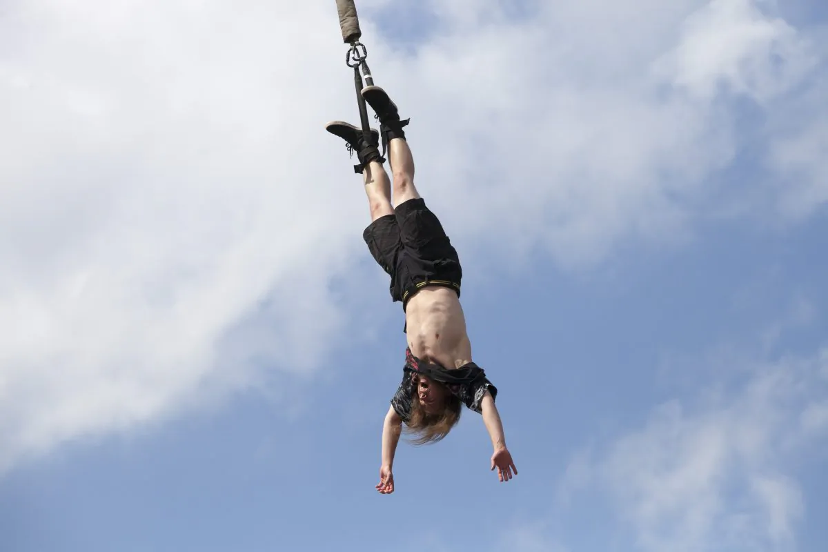 A bungee jumper in Kostrzyn, Poland on Aug. 4, 2017. (Omer Messinger/Getty Images)