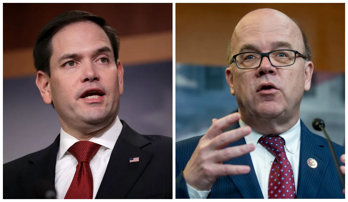 L: Sen. Marco Rubio (R-FL) at a news conference at the U.S. Capitol in Washington, on March 22, 2018. (Chip Somodevilla/Getty Images)
R: US Rep. Jim McGovern (D-MA) at a press conference in Washington on April 4, 2019. (Saul Loeb/AFP/Getty Images)