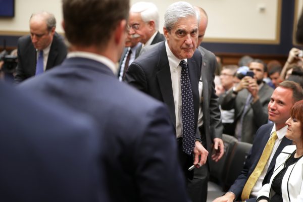 Former U.S. special counsel Robert Mueller leaves after testifying before the House Intelligence Committee about his report on Russian interference in the 2016 presidential election, in Washington, D.C., on July 24, 2019. (Chip Somodevilla/Getty Images)