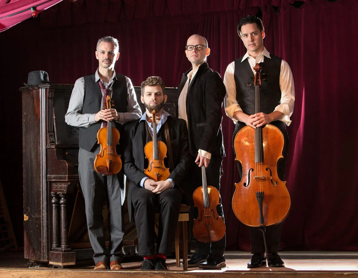 The Brooklyn Rider quartet (L–R) : violinists Johnny Gandelsman and Colin Jacobsen, violist Nicholas Cords, and cellist Michael Nicolas. (Erin Baiano)