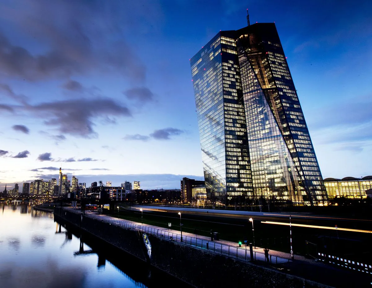 In this Dec. 11, 2018, photo the European Central Bank sits next to the river Main in Frankfurt, Germany. (Michael Probst/AP)