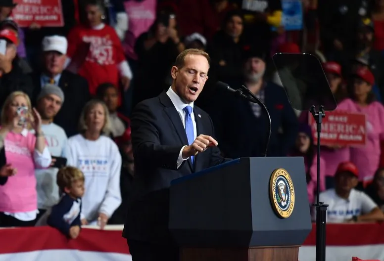 Rep. Ted Budd (D-N.C.) speaks during a "Make America Great Again" rally at Bojangles' Coliseum in Charlotte, N.C., on Oct. 26, 2018. Budd has co-sponsored, with Rep. Bradley Byrne (R-Ala.), The Justice for Victims of Sanctuary Cities Act of 2019. (NICHOLAS KAMM/AFP/Getty Images)