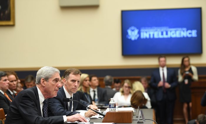 Former Special Counsel Robert Mueller testifies before the House Select Committee on Intelligence hearing on Capitol Hill in Washington, on July 24, 2019. (Saul Loeb/AFP/Getty Images)