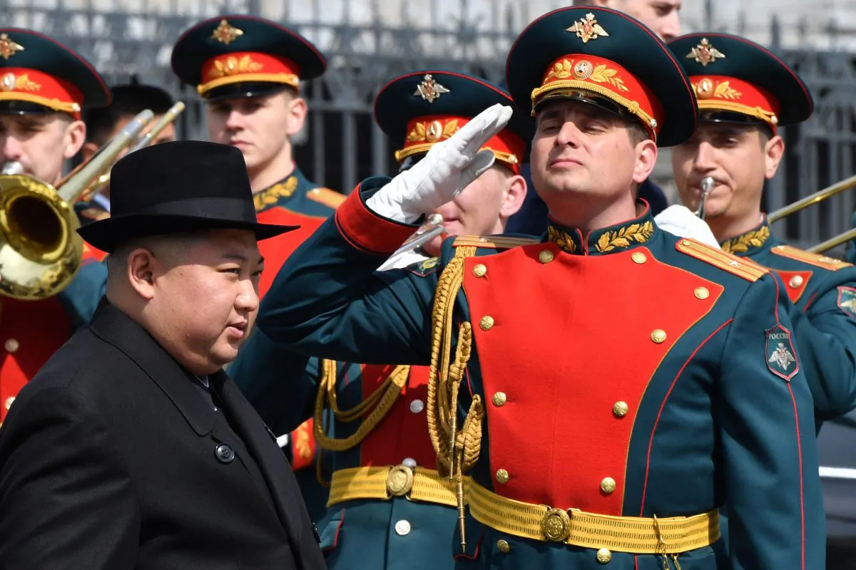 North Korean leader Kim Jong Un attends a ceremony upon his departure from Russia, outside the railway station in the far-eastern Russian port of Vladivostok on April 26, 2019. (Yuri Kadobnov/ AFP/Getty Images)