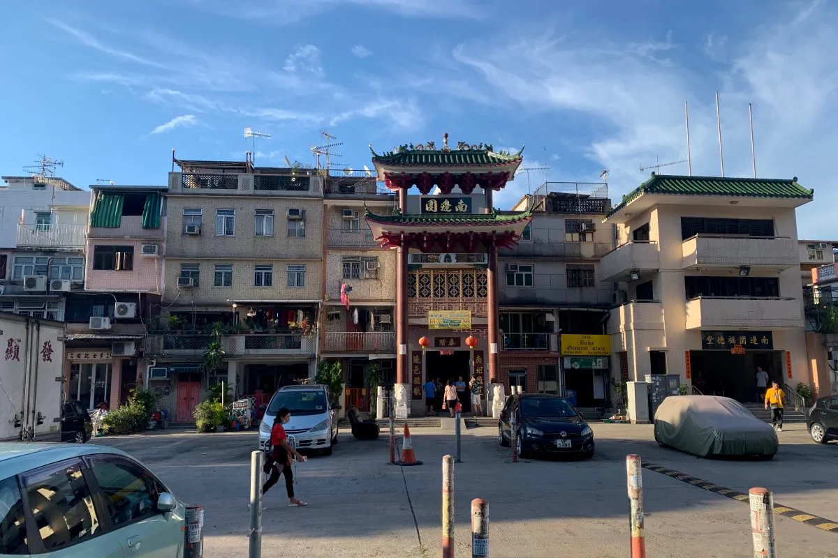 A front view of the village of Nam Pin Wai, where groups of suspected attackers at the Yuen Long train station were surrounded by police, in Hong Kong, China on July 23, 2019. (James Pomfret/Reuters)