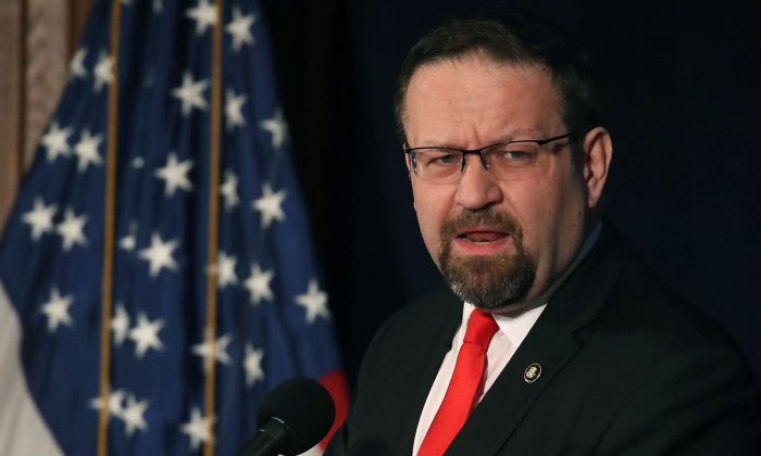 Sebastian Gorka, speaks at the The Republican National Lawyers Association 2017 National Policy Conference in Washington on May 5, 2017. (Mark Wilson/Getty Images)