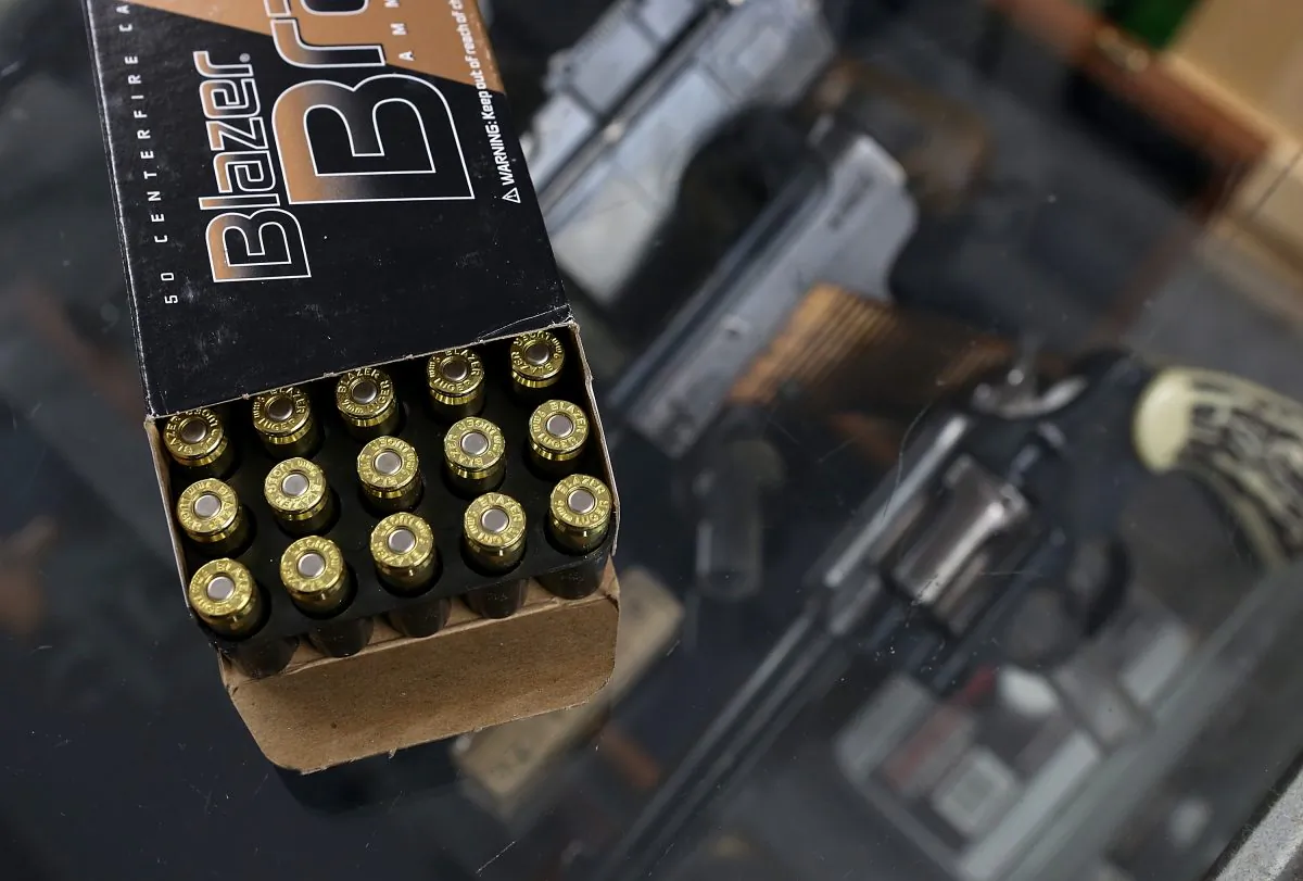 A box of 9mm bullets sits on the counter at Sportsmans Arms in Petaluma, Calif. on April 2, 2013. (Justin Sullivan/Getty Images)
