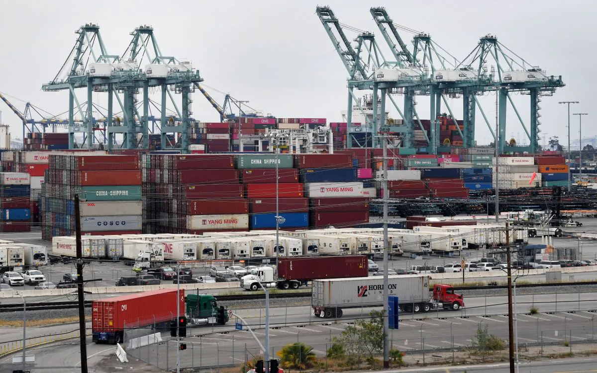 Shipping containers from China and Asia are unloaded at the Port of Los Angeles in Long Beach, Calif., on May 14, 2019. (Mark Ralston/AFP/Getty Images)