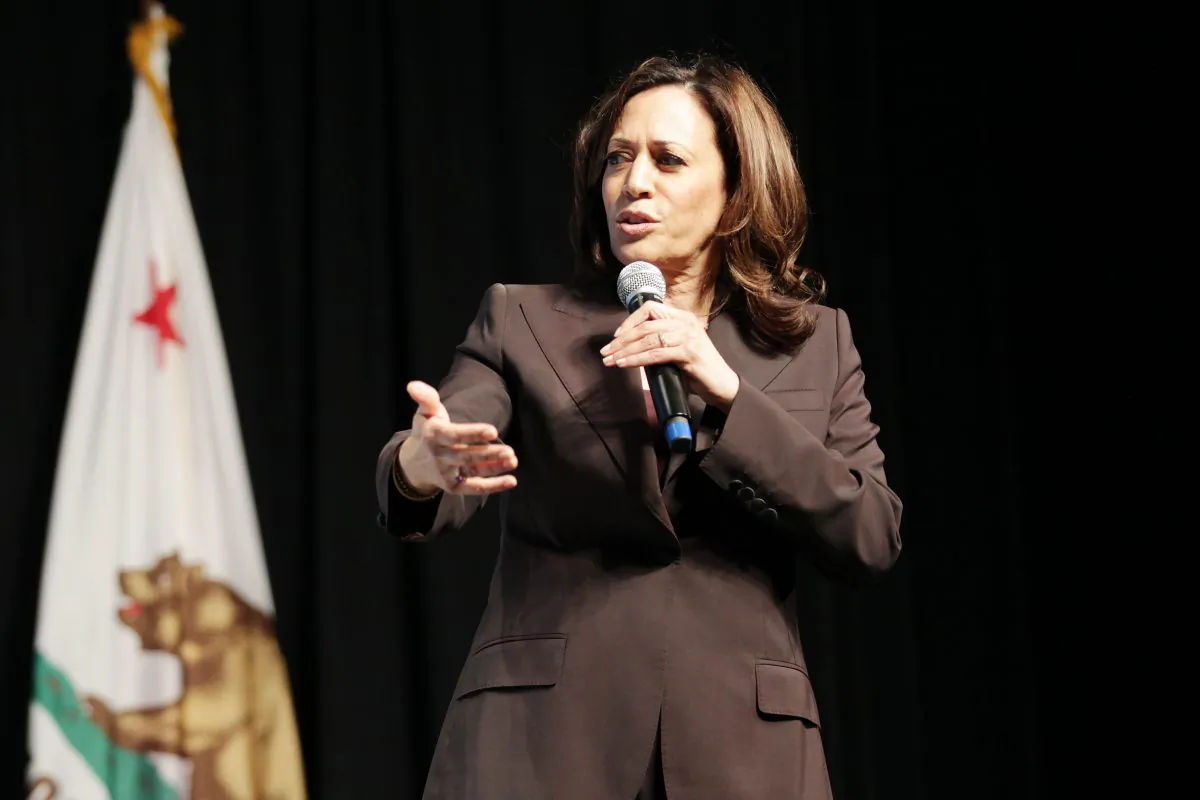 Kamala Harris speaks onstage at the MoveOn Big Ideas Forum at The Warfield Theatre in San Francisco, Calif., on June 1, 2019. (Miikka Skaffari/Getty Images for MoveOn)