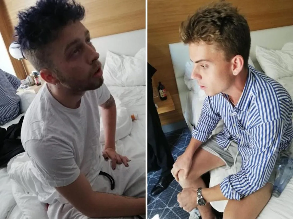 Gabriel Christian Natale Hjorth (R) and Finnegan Lee Elder, sit in their hotel room in Rome, Italy. (Italian Carabinieri via AP)