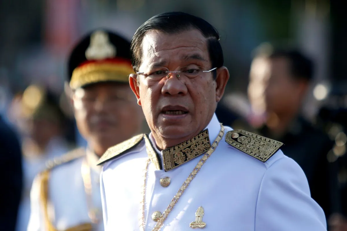 Cambodian Prime Minister Hun Sen arrives at the Independence Monument to attend celebrations marking the 65th anniversary of the country's independence from France, in Phnom Penh, Cambodia, on Nov. 9, 2018. (Samrang Pring/Reuters)