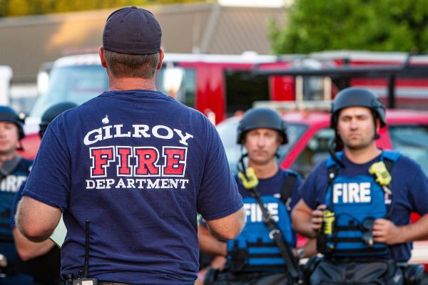 Emergency personnel work at the scene of a mass shooting during the Gilroy Garlic Festival