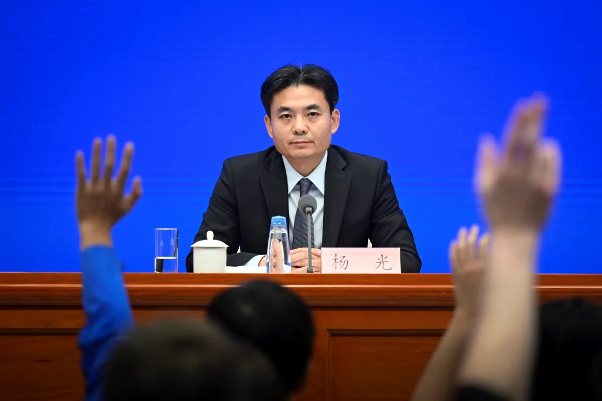 Yang Guang, spokesperson for mainland China's Hong Kong and Macao Affairs Office (HKMAO) of the State Council, answers questions concerning the ongoing protests in Hong Kong, at a press conference in Beijing on July 29, 2019. (Wang Zhao/AFP/Getty Images)
