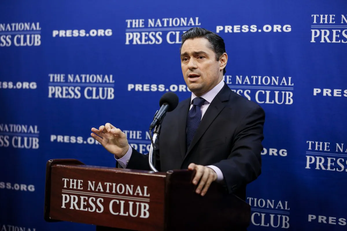 Carlos Vecchio, ambassador of the Bolivarian Republic of Venezuela to the United States, speaks at the National Press Club in Washington on July 30, 2019. (Samira Bouaou/The Epoch Times)