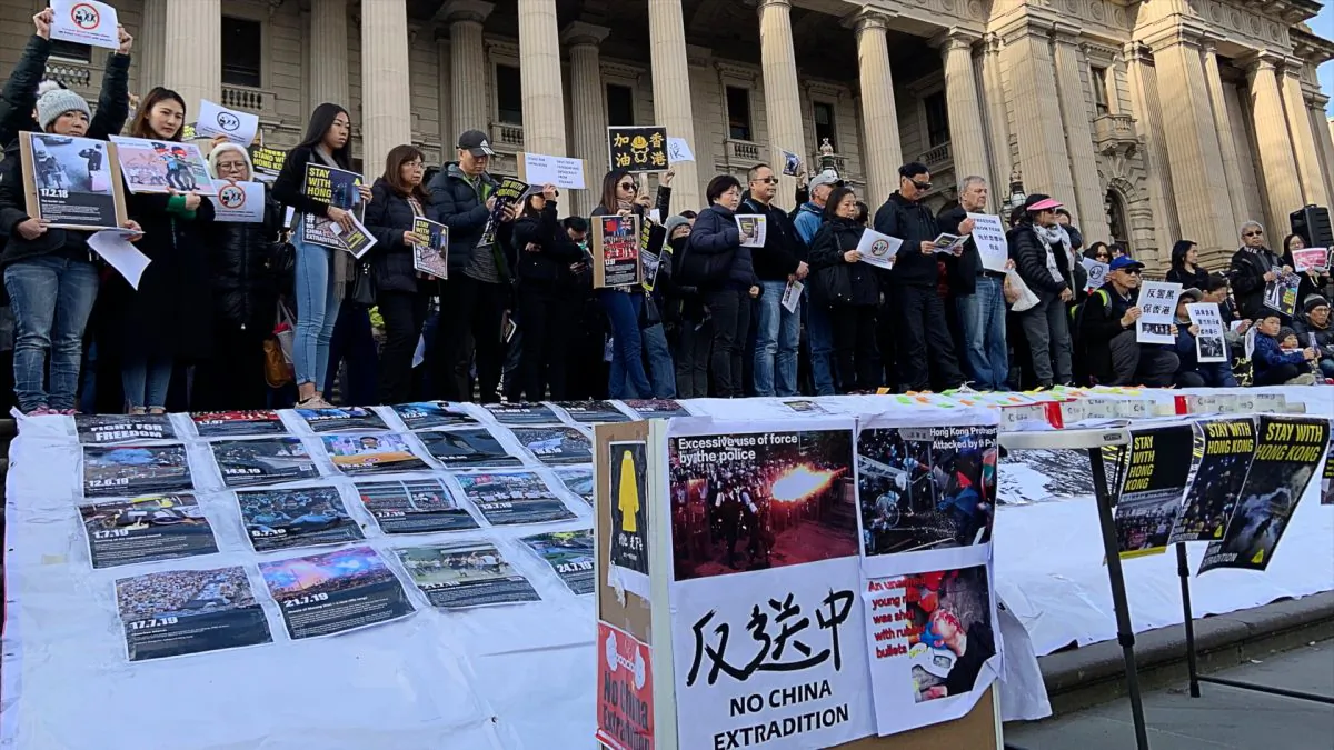 Hong Kong Rally on the steps of Victoria Parliament in Melbourne, Australia on 28 July, 2019. (The Epoch Times)